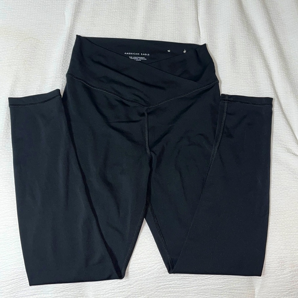 Black Aerie Cross Over Leggings, Size M Long